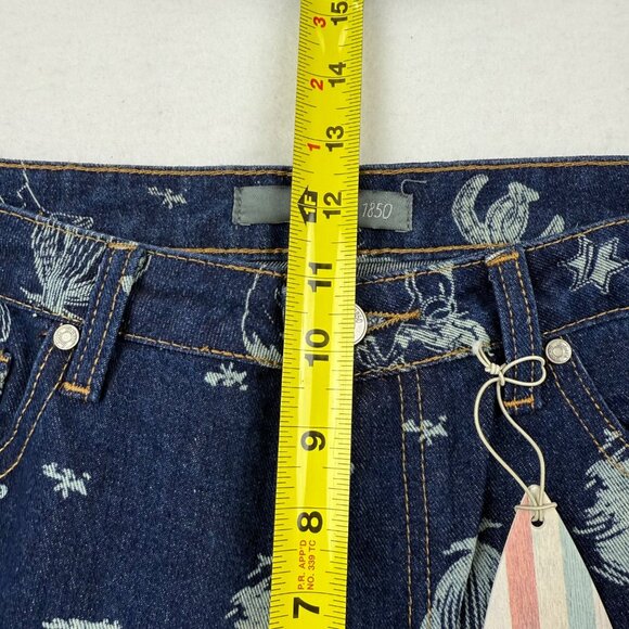 Cali 1850 Women's Wide Leg Mid Rise Western Print Blue Denim Jean Size 11/30 NWT - Picture 8 of 10